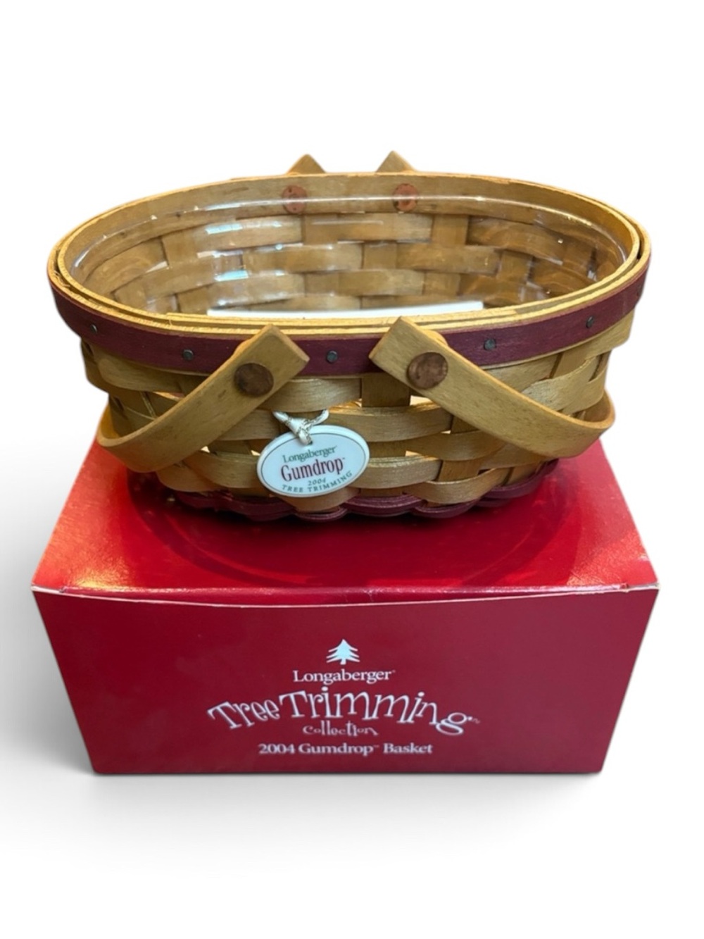 Longaberger 2004 Gumdrop Tree Trimming Christmas Basket with Tie On & Protector